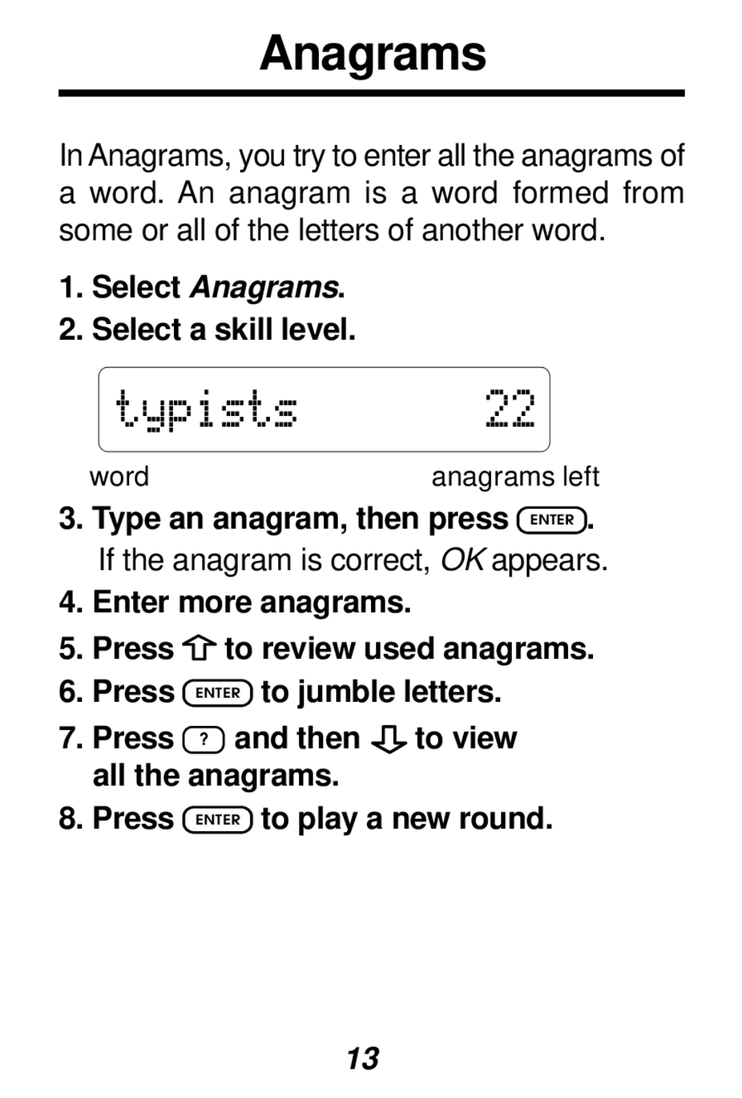 Franklin SYT-106 manual Anagrams 