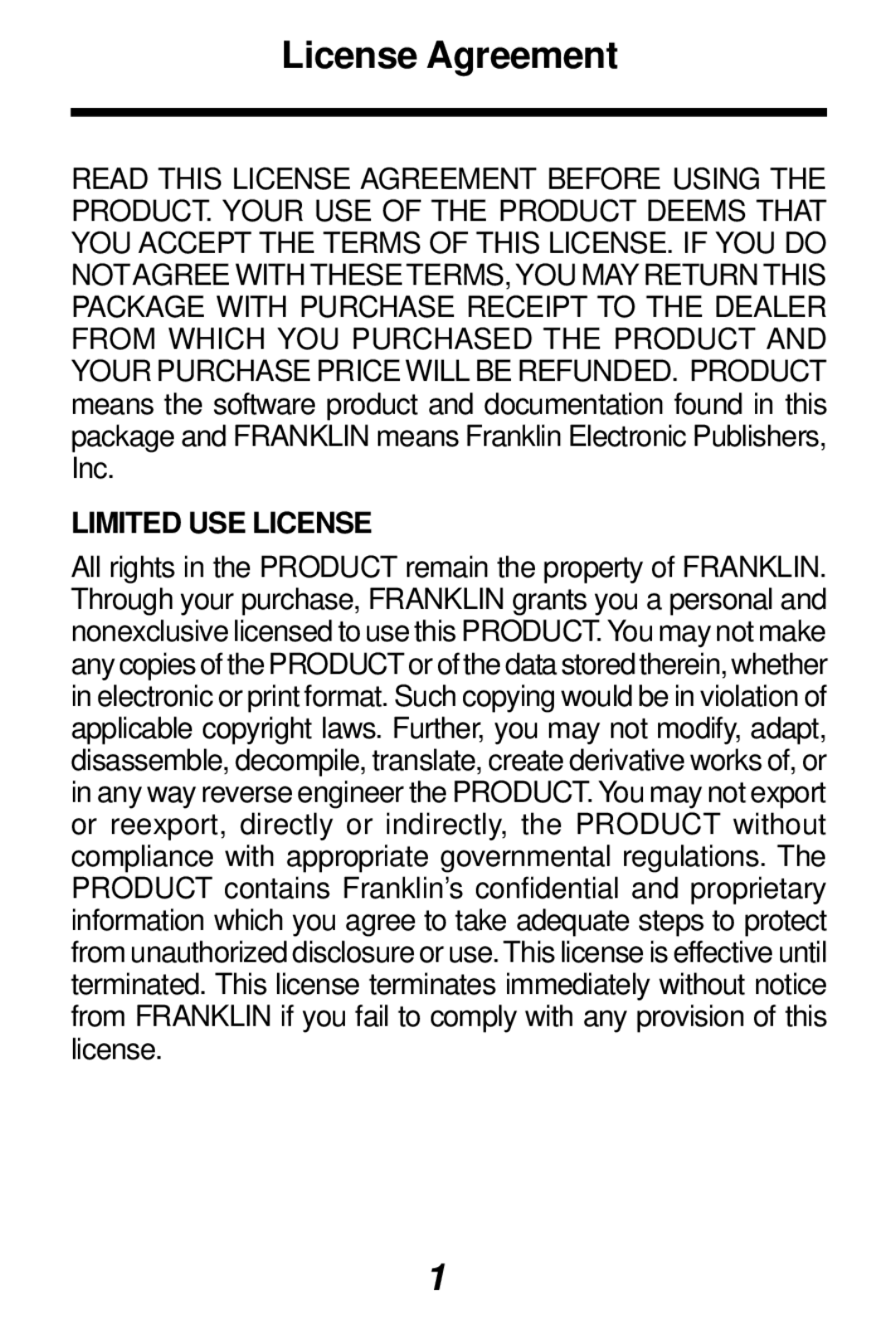 Franklin SYT-106 manual License Agreement 