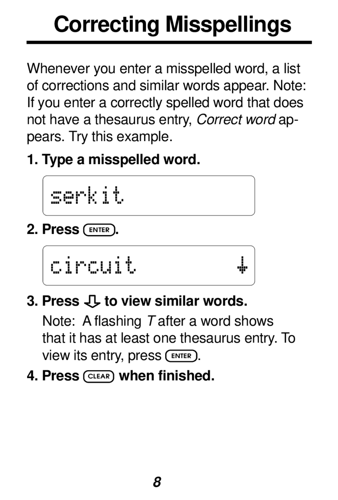 Franklin SYT-106 manual Correcting Misspellings 