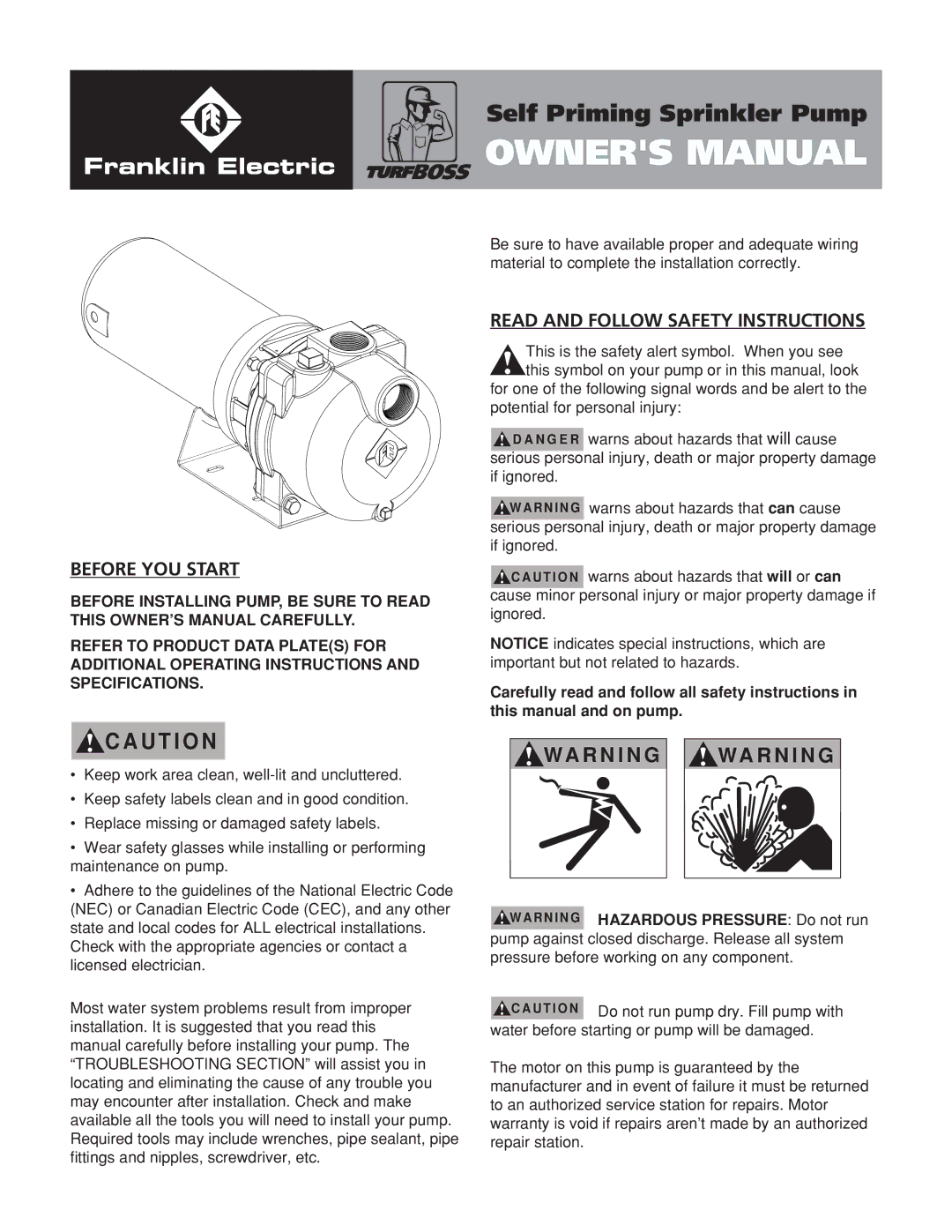 Franklin TB15CI, TB1CI, TB2CI owner manual Before YOU Start, Read and Follow Safety Instructions 