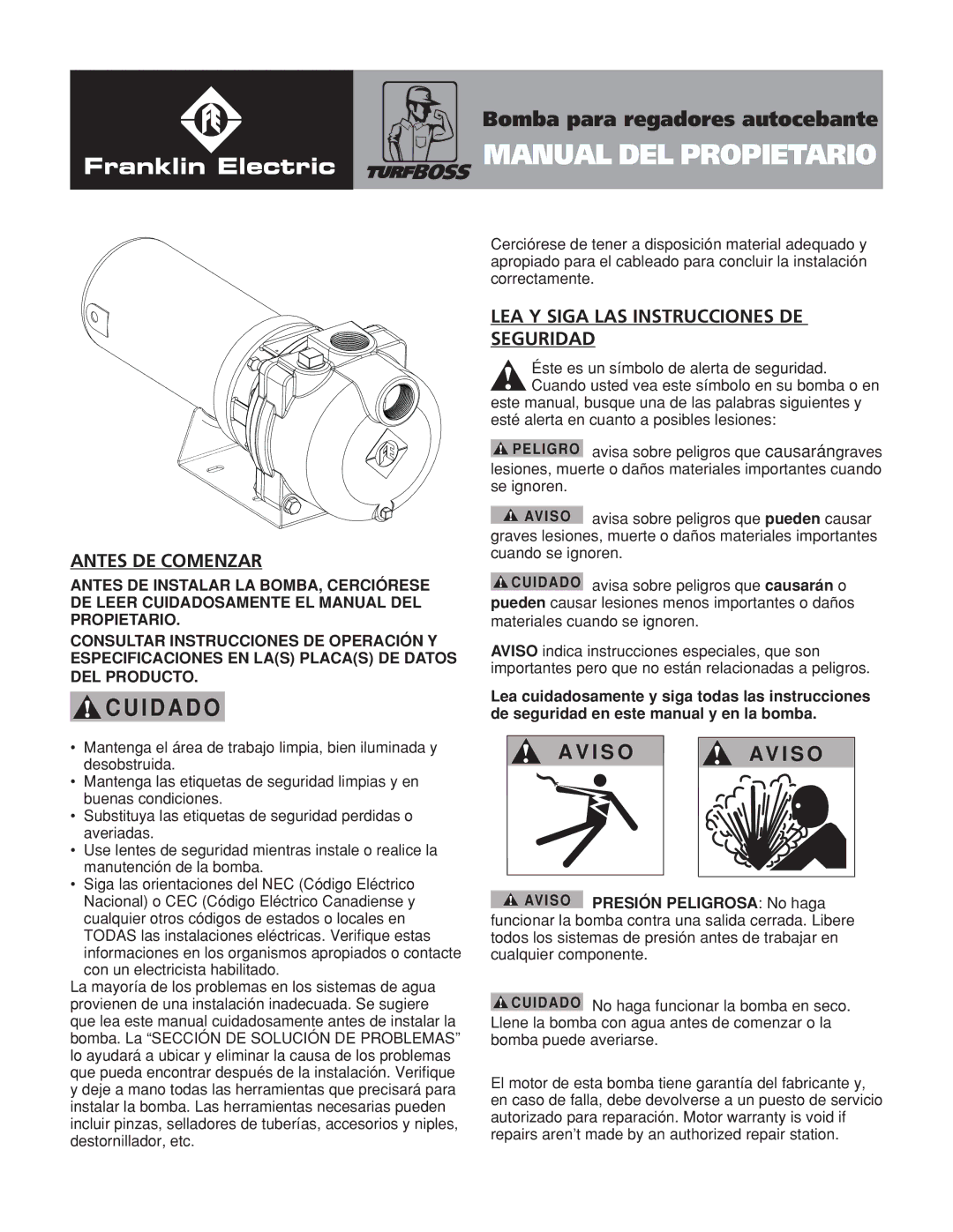 Franklin TB1CI, TB15CI, TB2CI owner manual Antes DE Comenzar, LEA Y Siga LAS Instrucciones DE Seguridad 