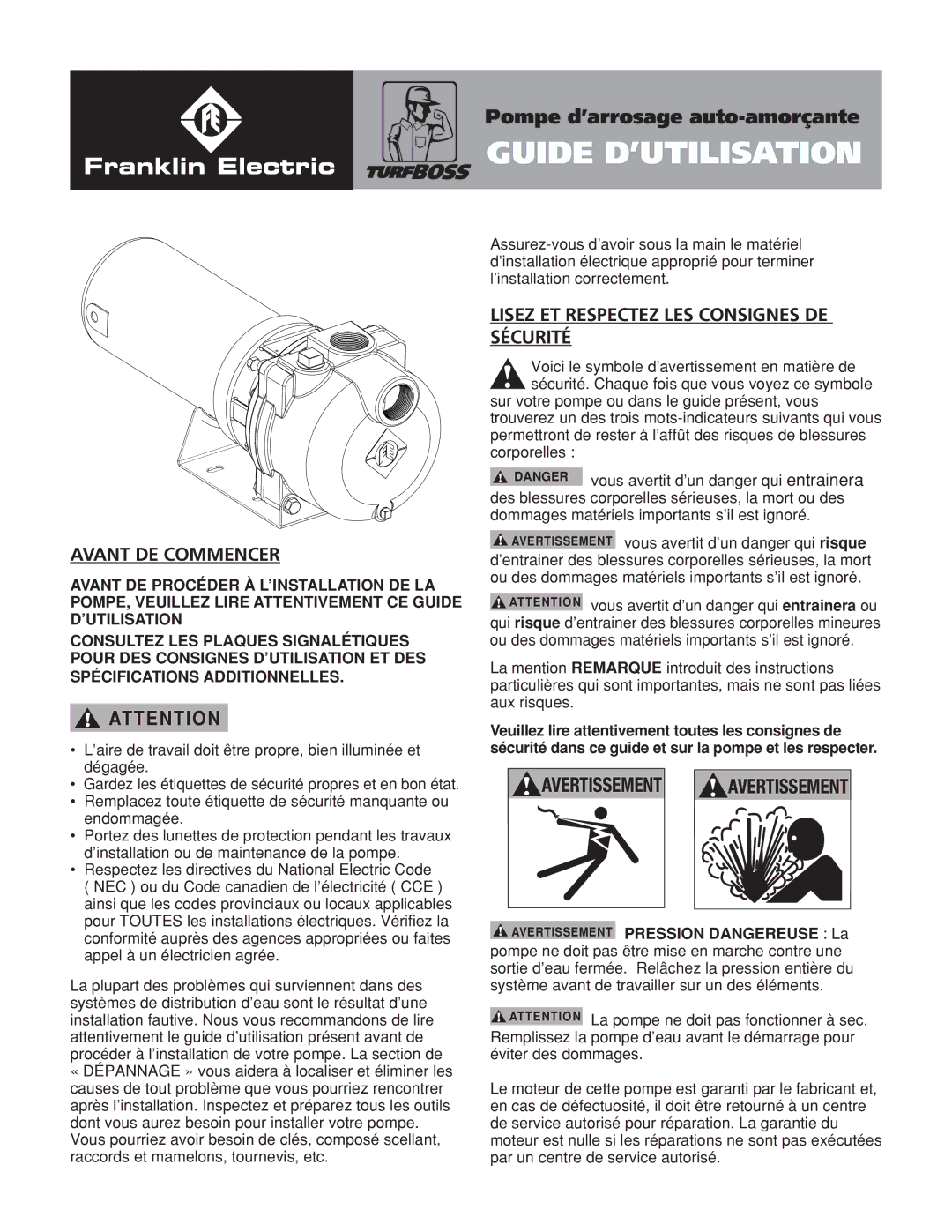 Franklin TB2CI, TB1CI, TB15CI owner manual Avant DE Commencer, Lisez ET Respectez LES Consignes DE Sécurité 