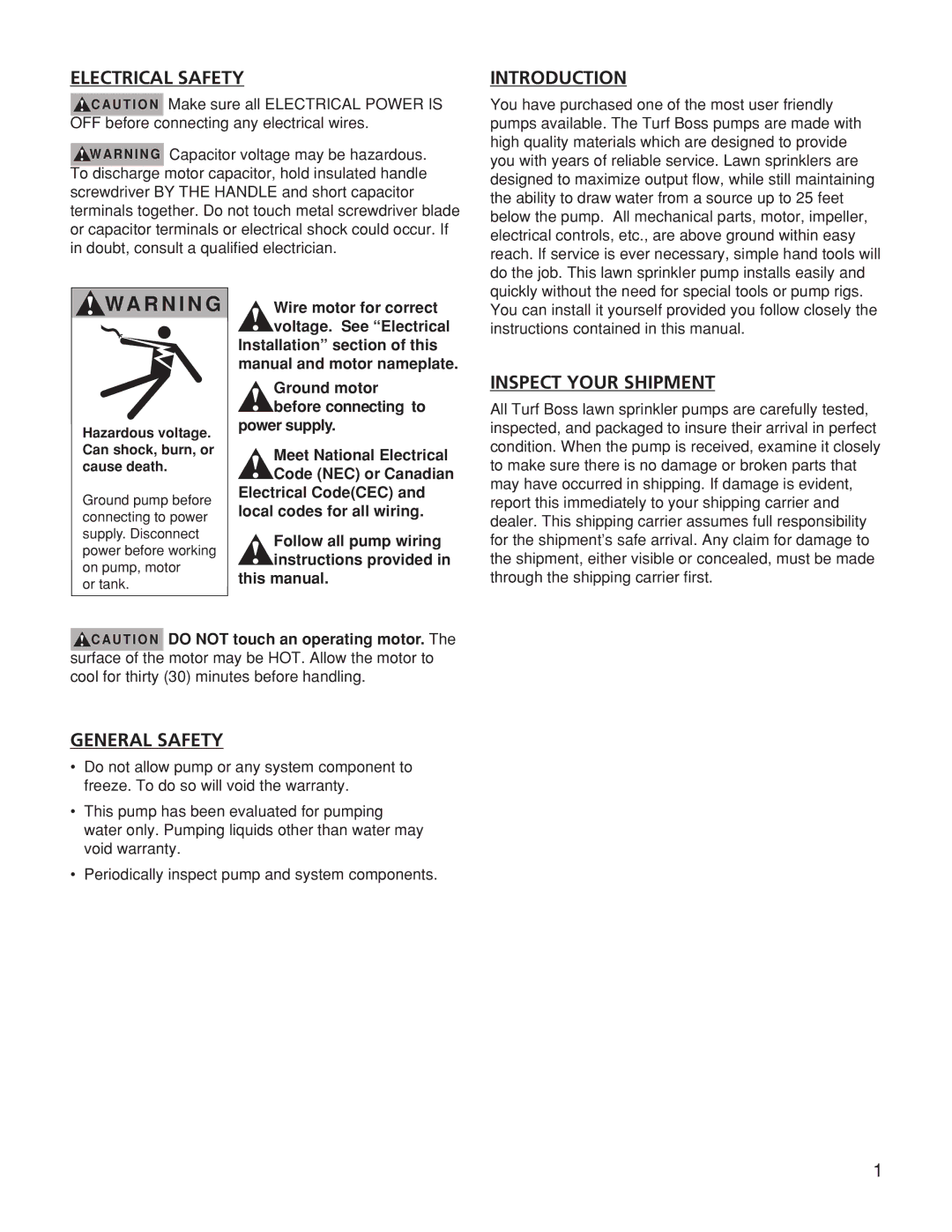 Franklin TB1CI, TB15CI, TB2CI Electrical Safety WA R N I N G, General Safety, Introduction, Inspect Your Shipment 