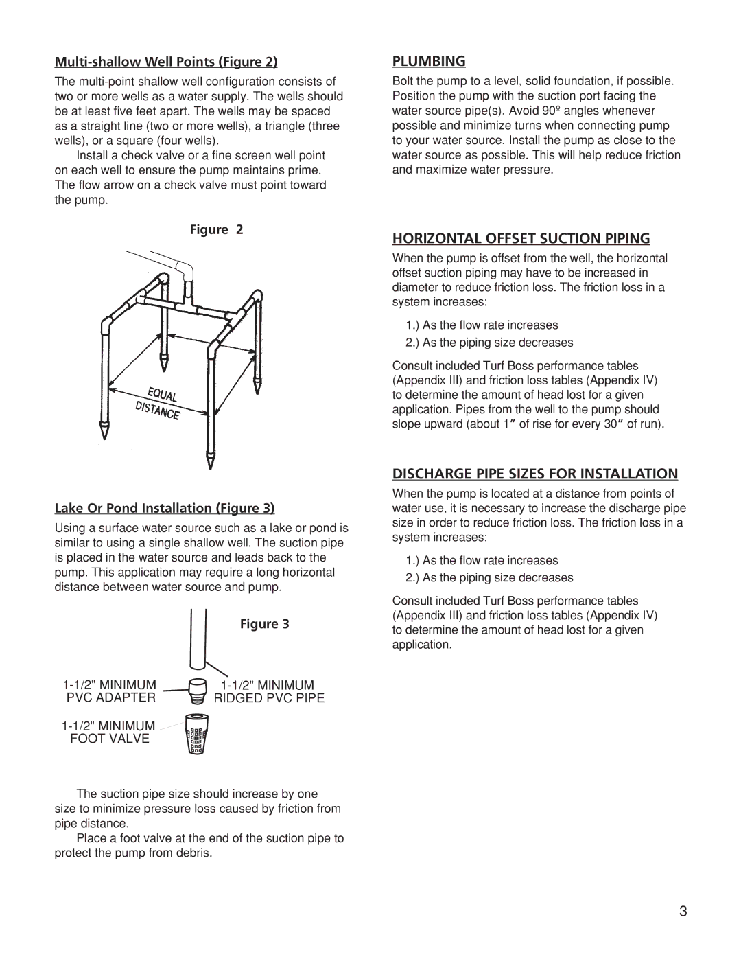 Franklin TB2CI, TB1CI, TB15CI owner manual Plumbing, Horizontal Offset Suction Piping, Discharge Pipe Sizes for Installation 