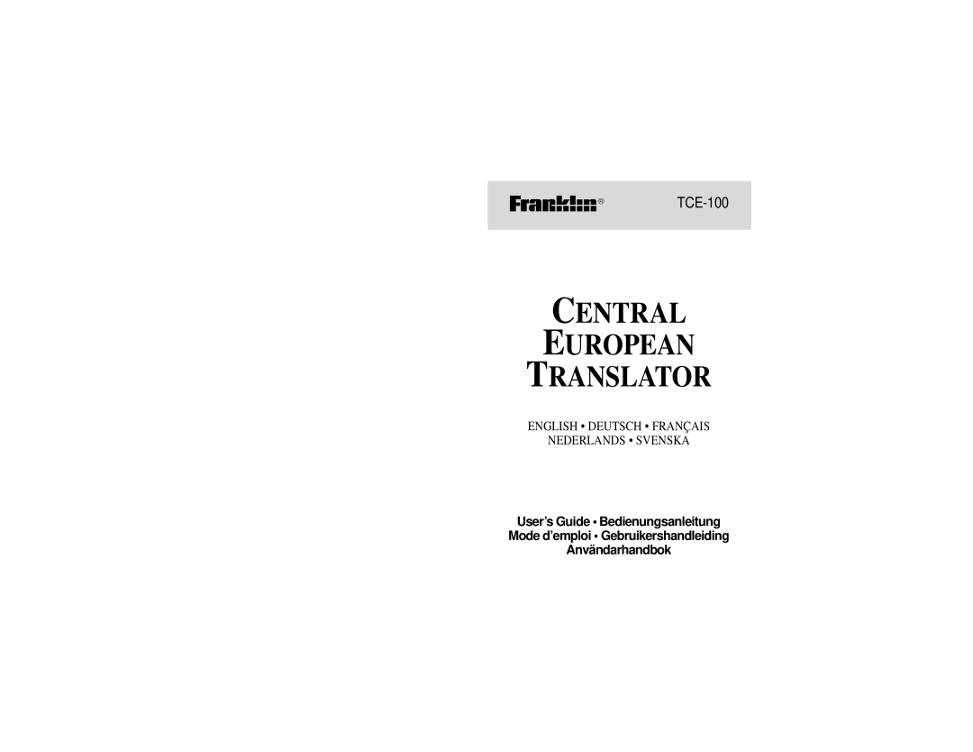 Franklin TCE-100 manual Central European Translator 