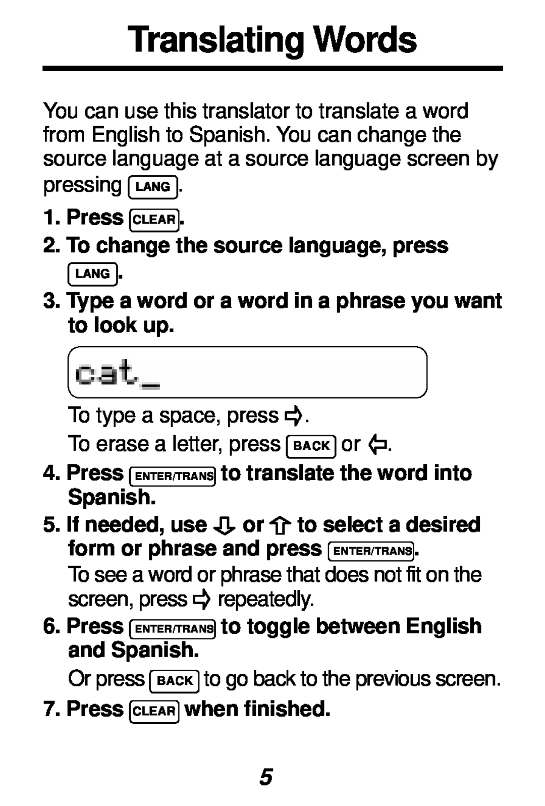 Franklin TES-106 manual Translating Words 