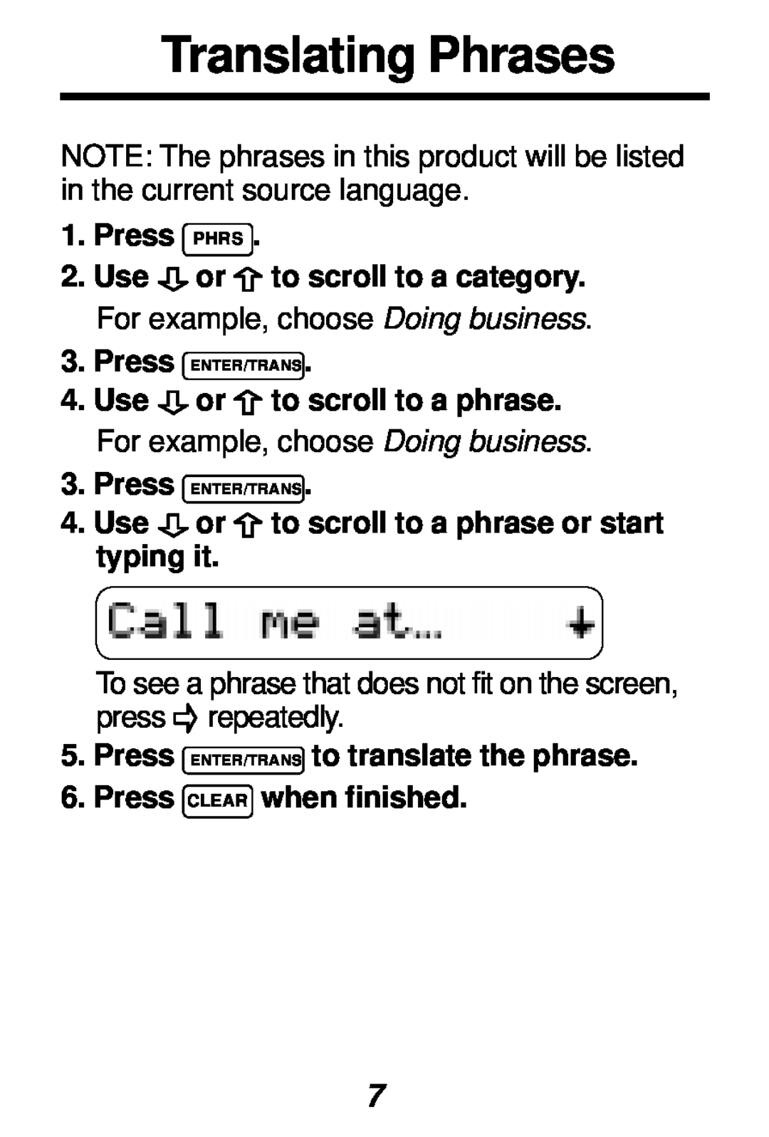 Franklin TES-106 manual Translating Phrases 