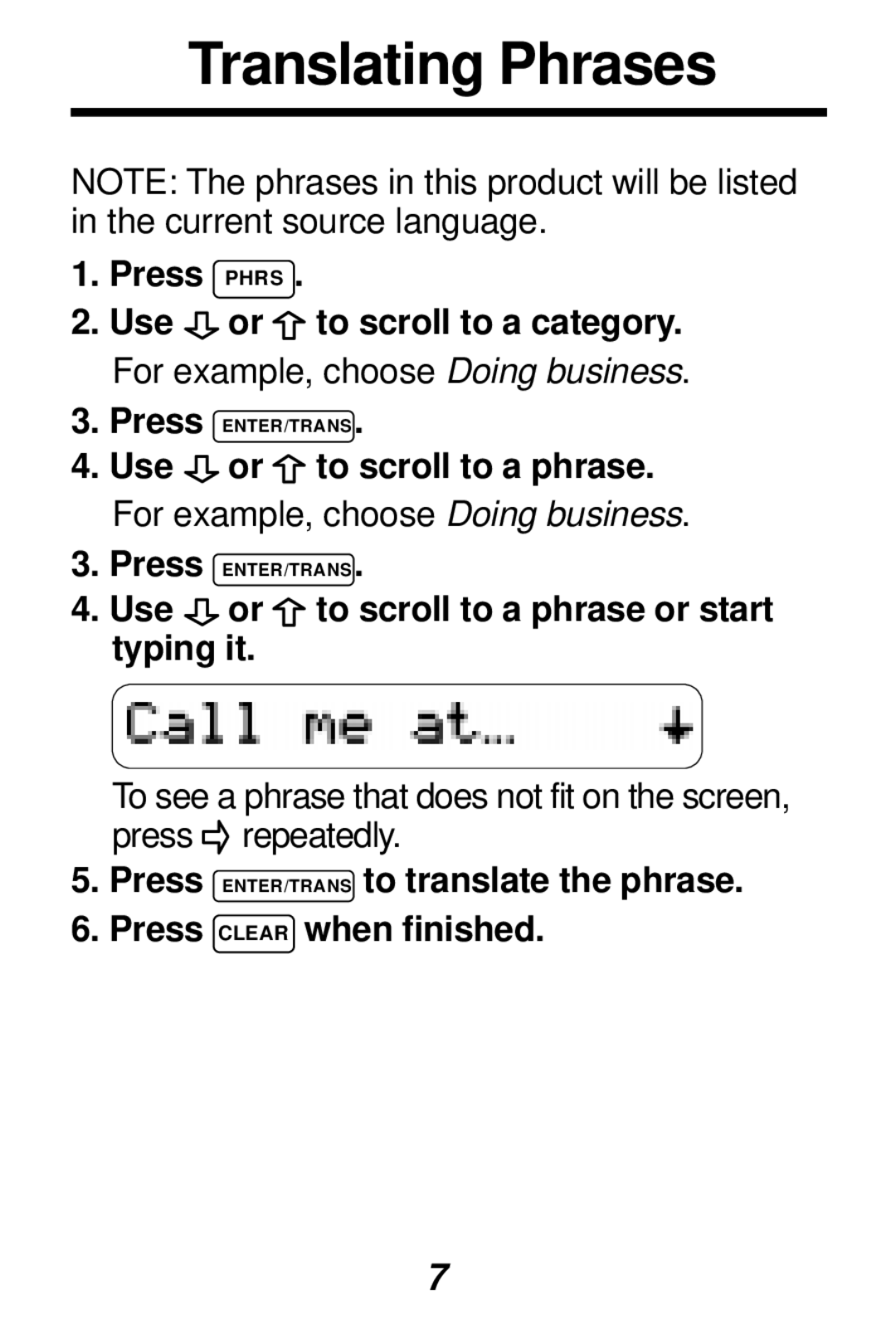 Franklin TES-106 manual Translating Phrases 