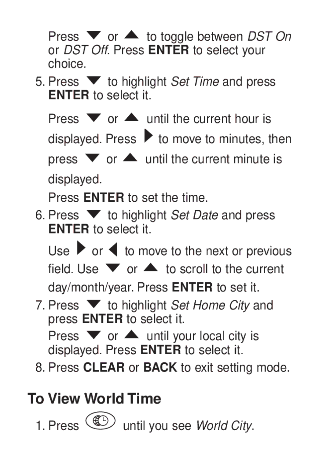 Franklin TG-450 manual To View World Time 