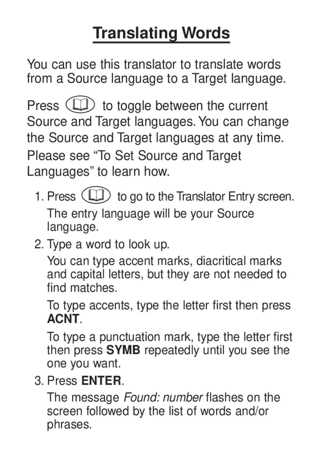 Franklin TG-450 manual Translating Words 