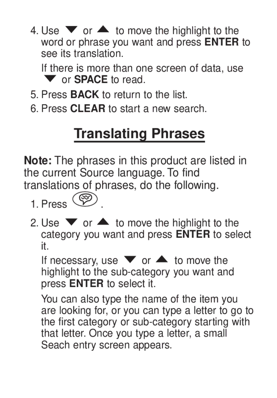 Franklin TG-450 manual Translating Phrases 