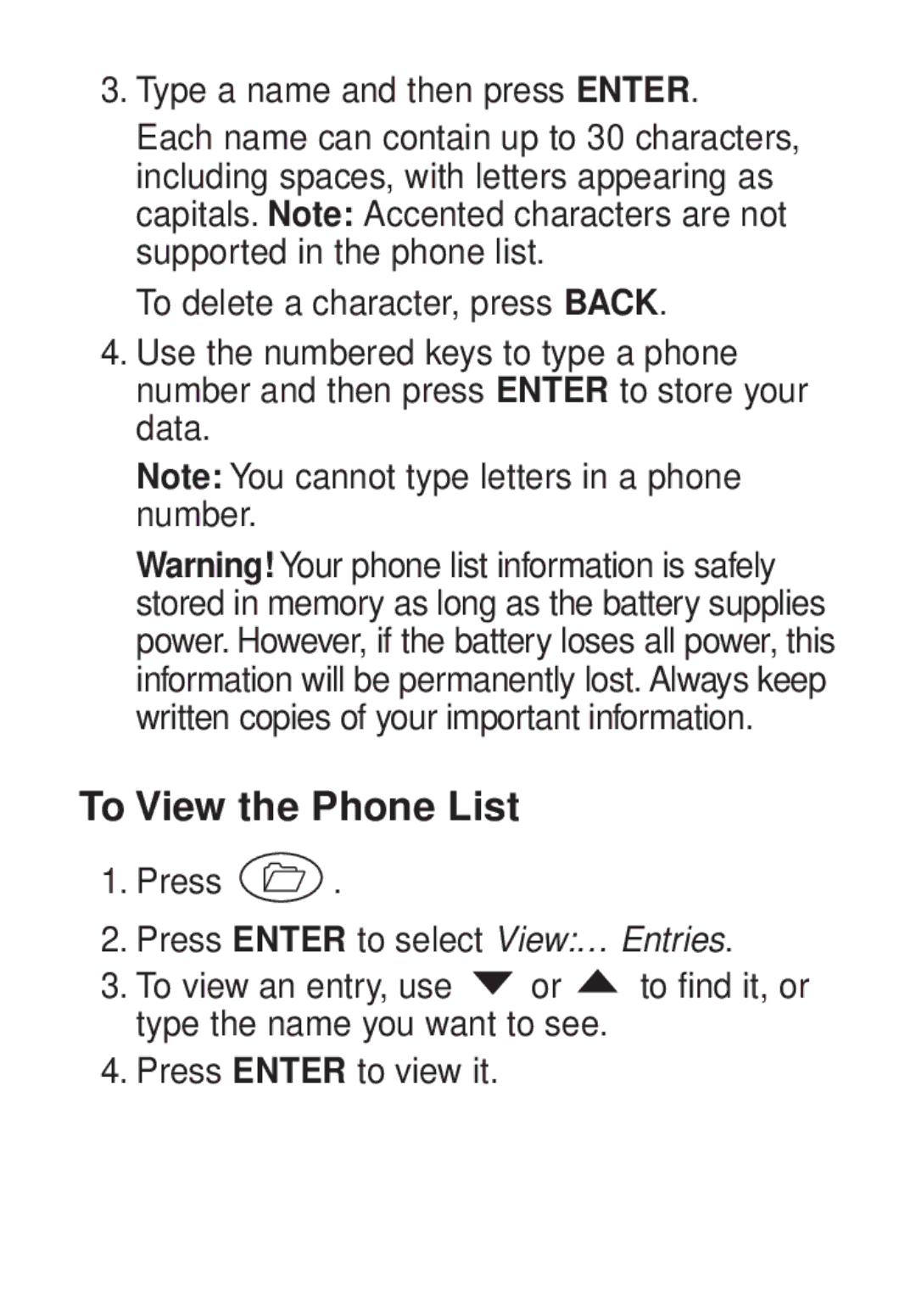 Franklin TG-450 manual To View the Phone List, Type a name and then press Enter 