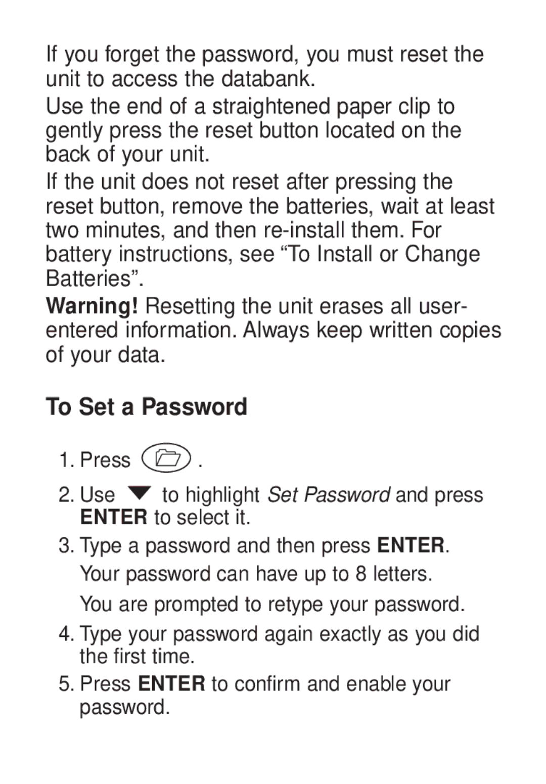 Franklin TG-450 manual To Set a Password 