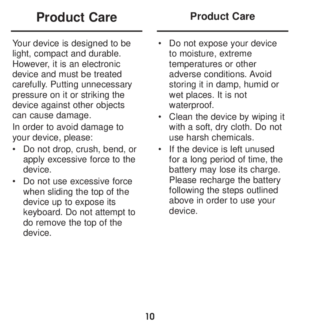 Franklin TGA-490 manual Product Care 