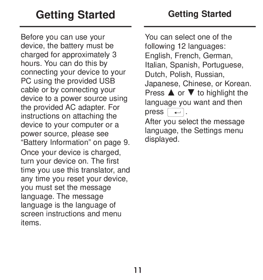 Franklin TGA-490 manual Getting Started 