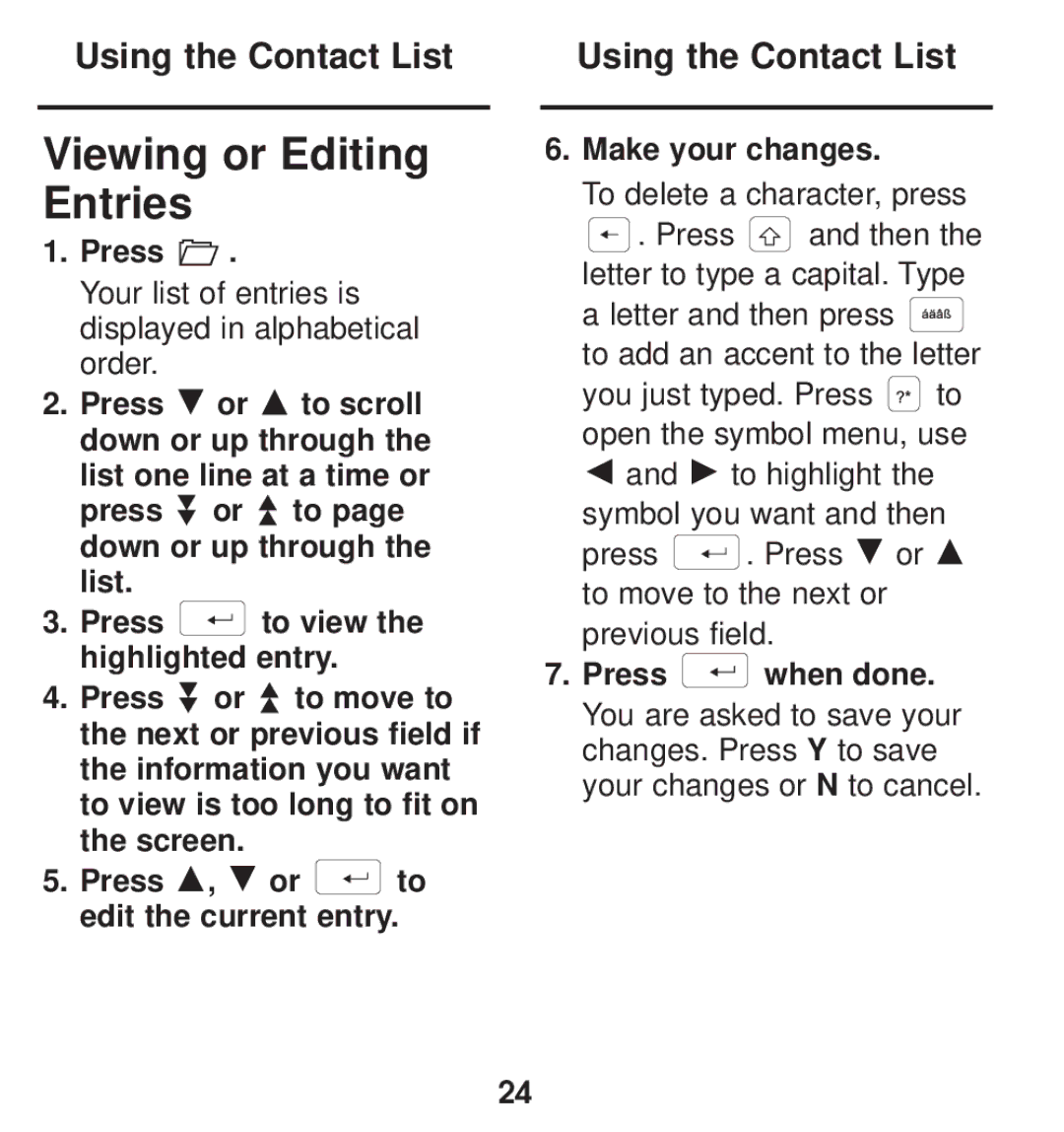 Franklin TGA-490 manual Viewing or Editing Entries, Make your changes 