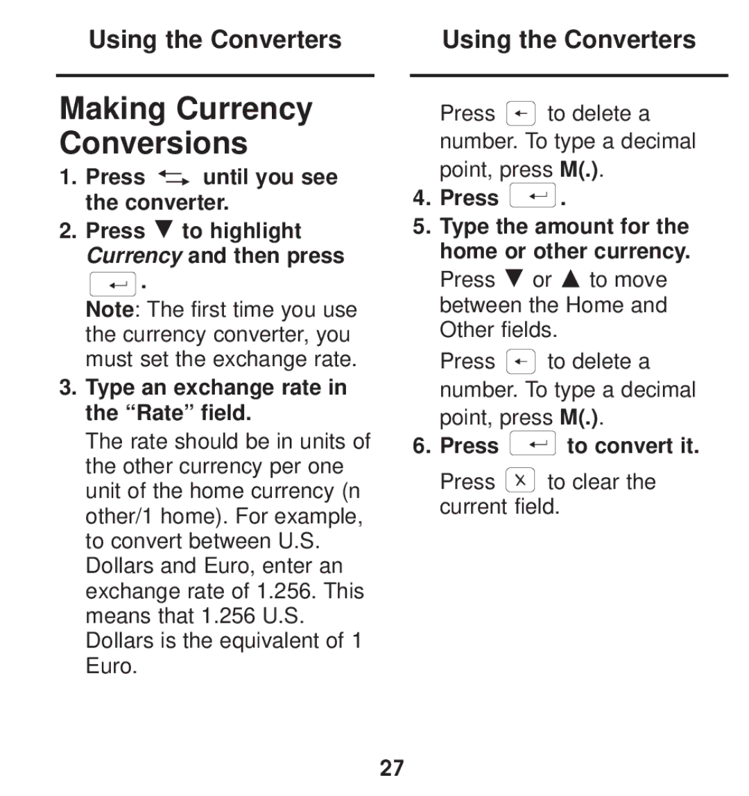 Franklin TGA-490 manual Making Currency Conversions, Using the Converters, Press until you see the converter 