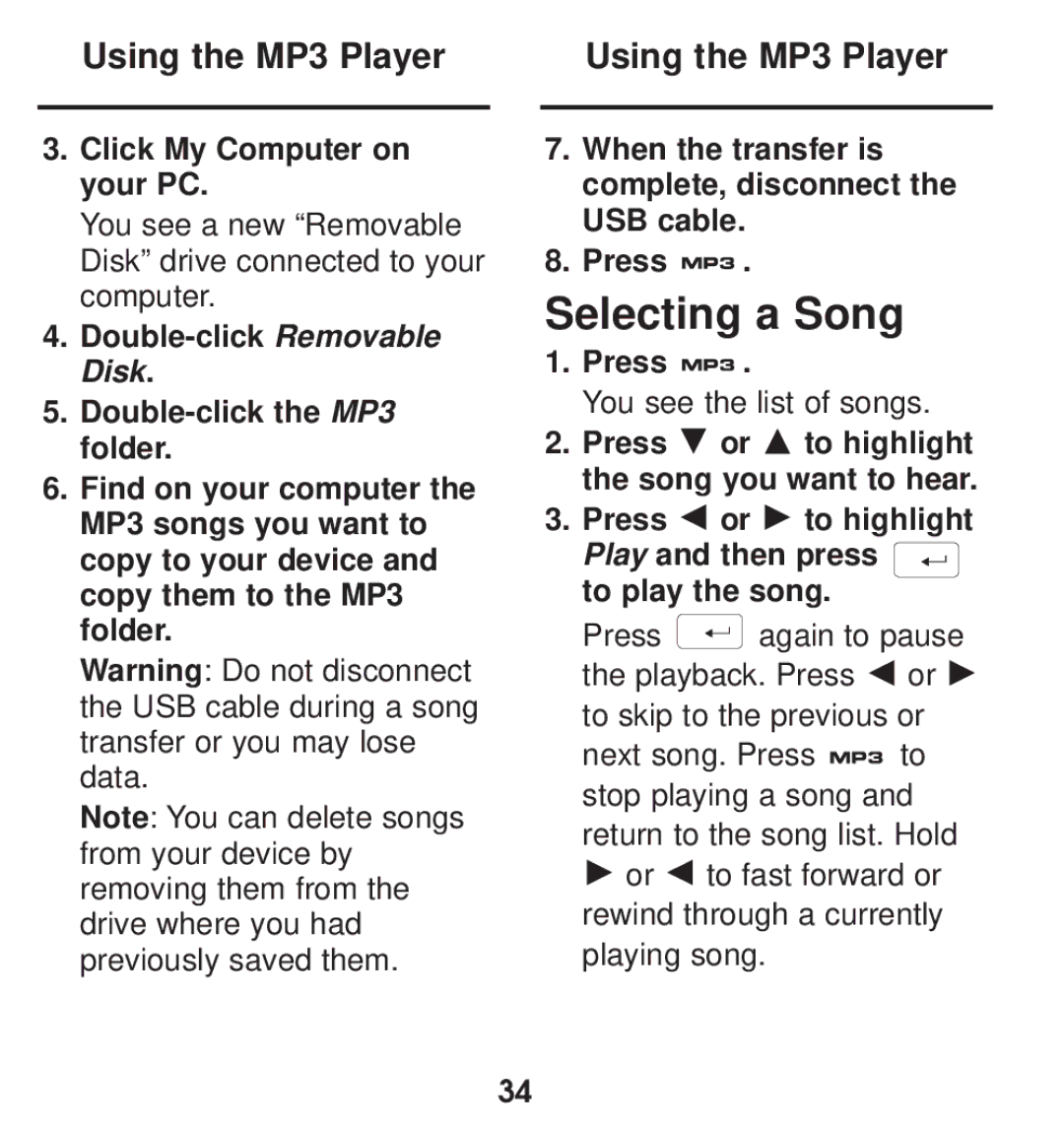 Franklin TGA-490 manual Selecting a Song, Using the MP3 Player, Click My Computer on your PC 