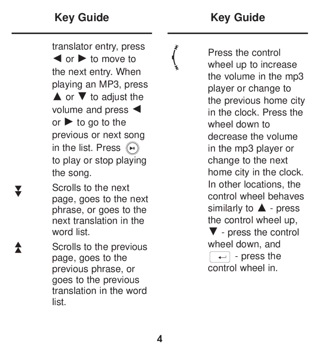 Franklin TGA-490 manual Key Guide 