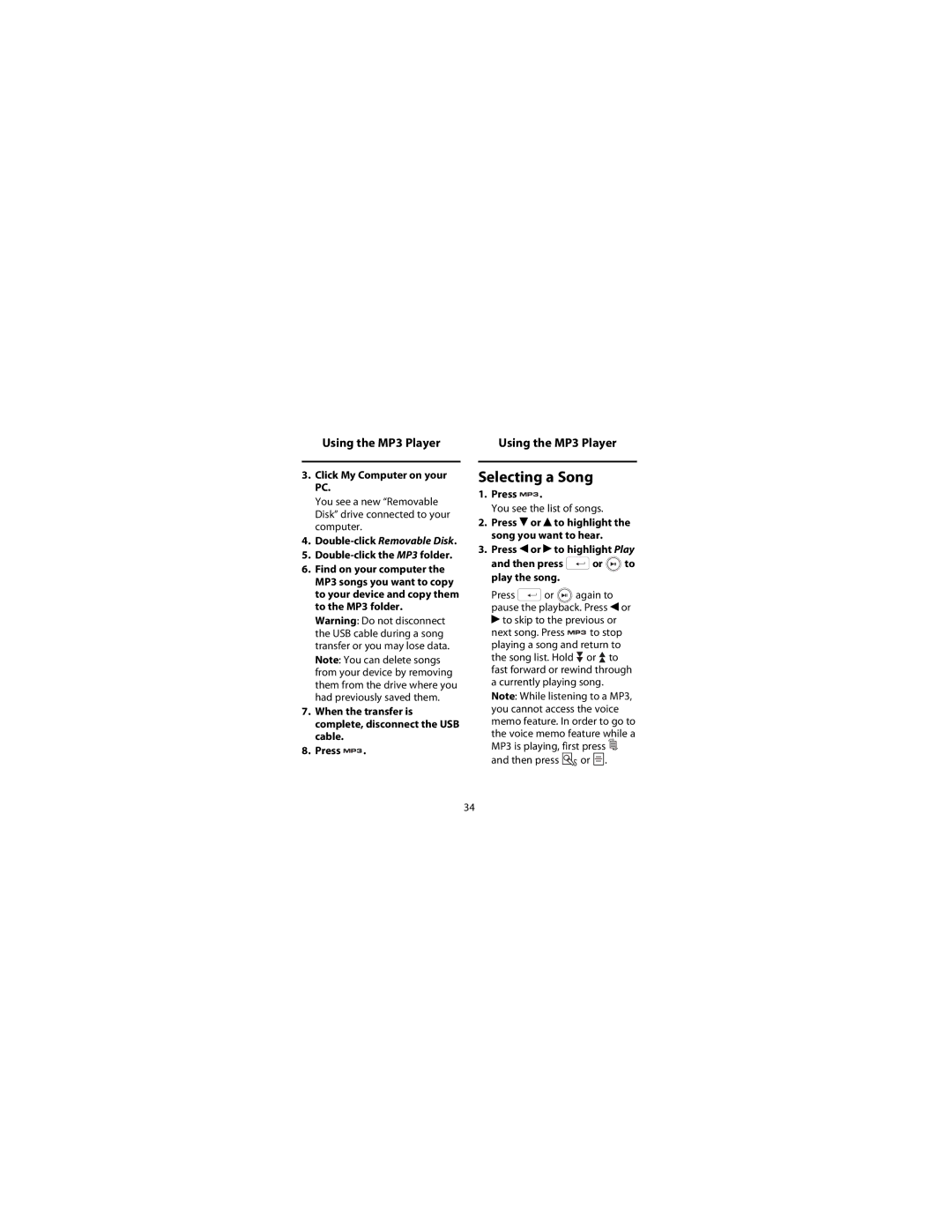 Franklin Franklin Electronic Publishers, TGA-495 manual Selecting a Song, Using the MP3 Player, Click My Computer on your PC 