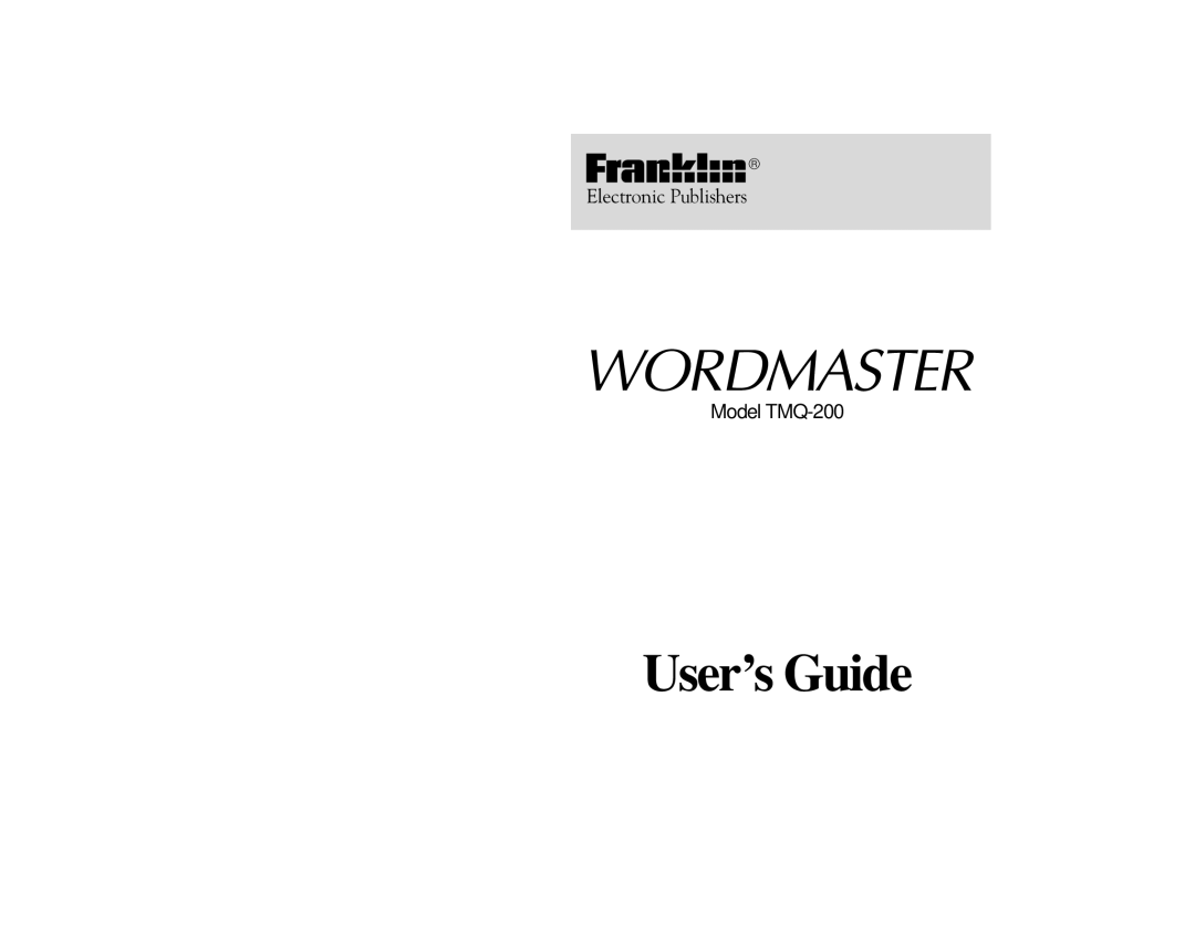 Franklin TMQ-200 manual Wordmaster 