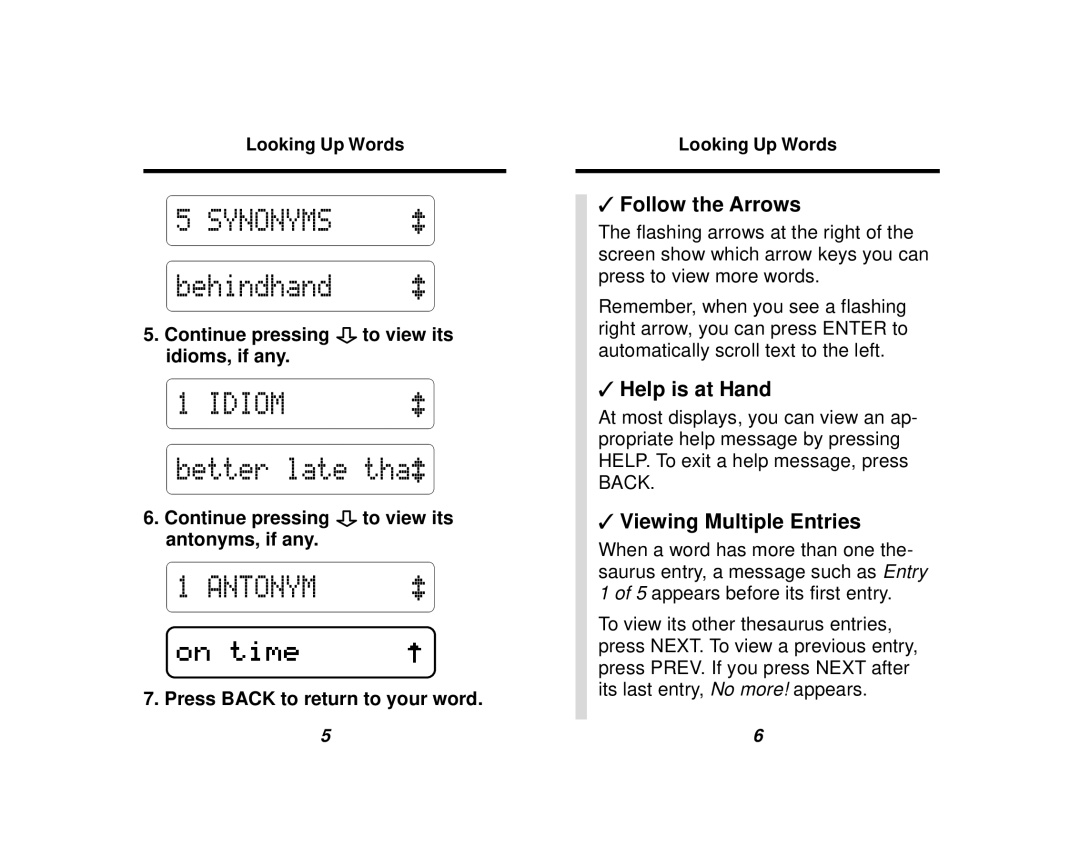 Franklin TMQ-200 manual Follow the Arrows, Help is at Hand, Viewing Multiple Entries 