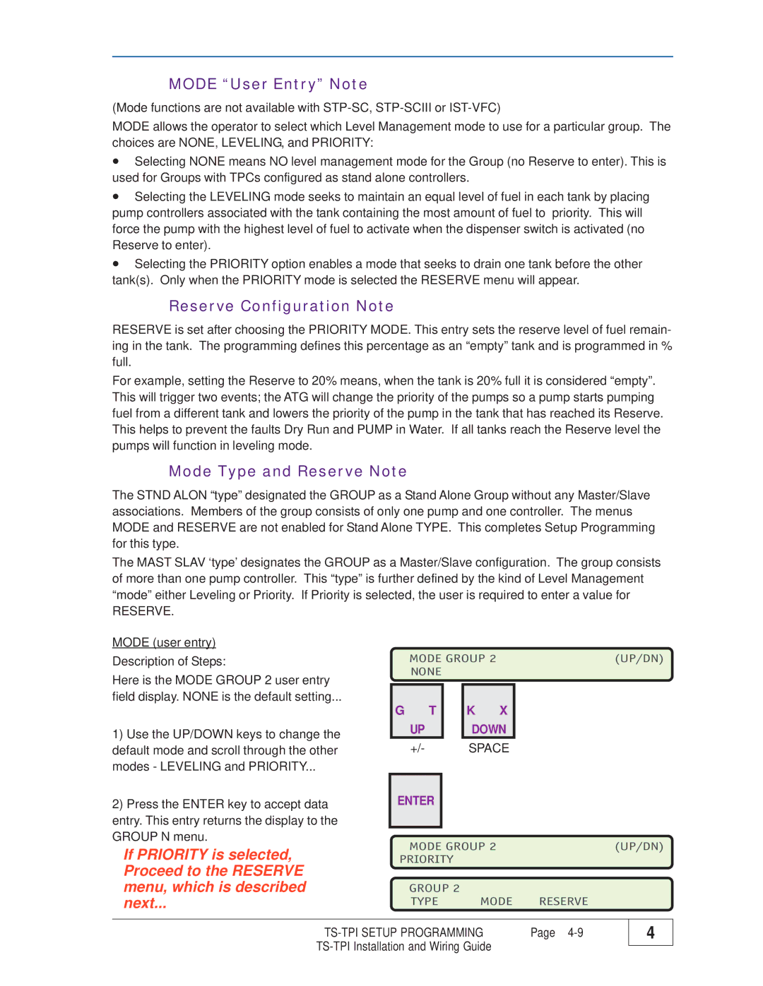 Franklin TS-TPI manual Reserve, +/- Space 