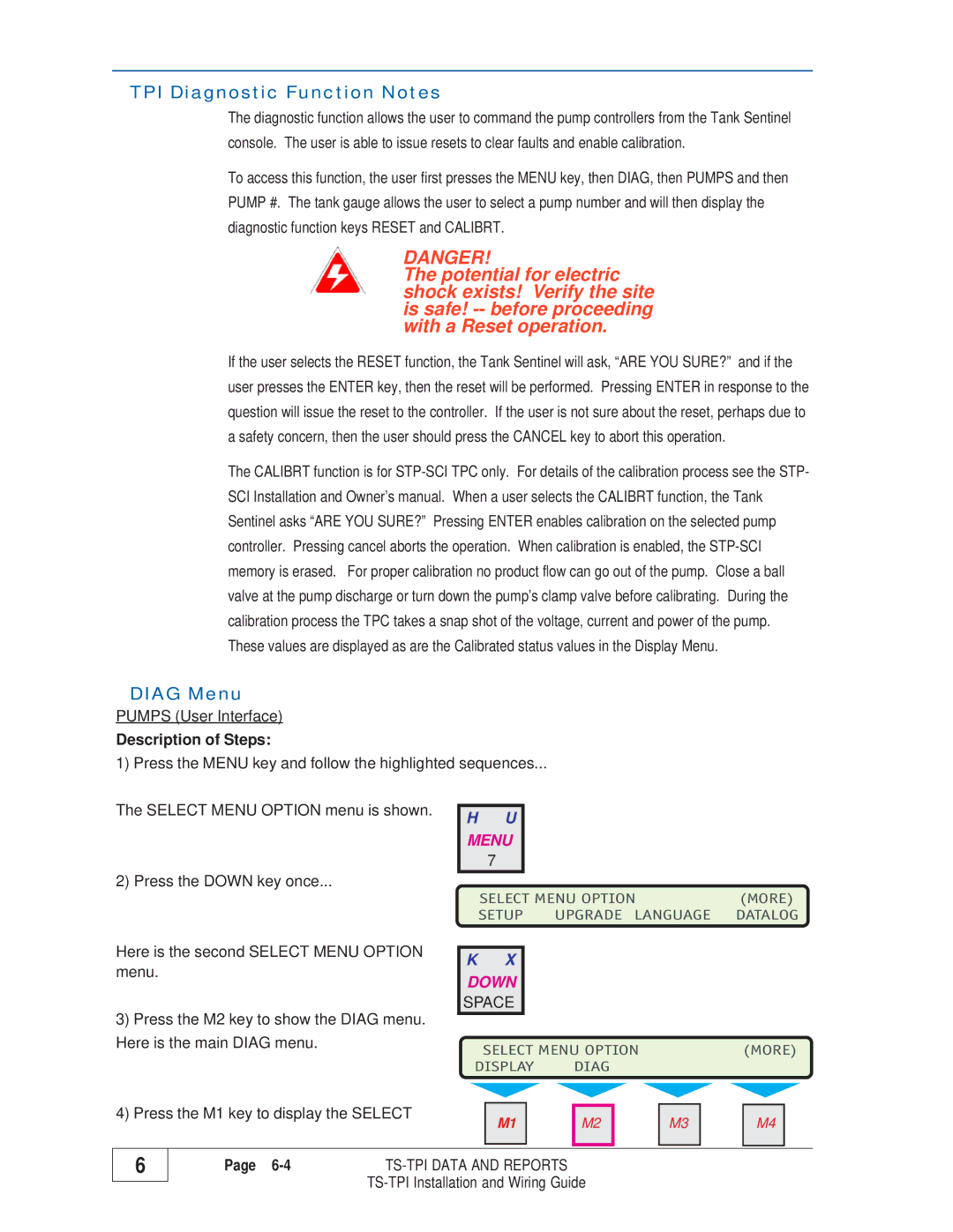 Franklin TS-TPI manual TPI Diagnostic Function Notes, Diag Menu 