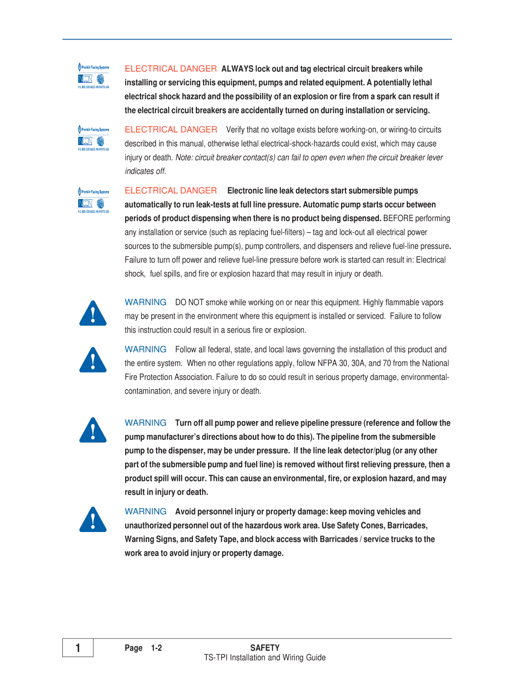 Franklin TS-TPI manual Safety 