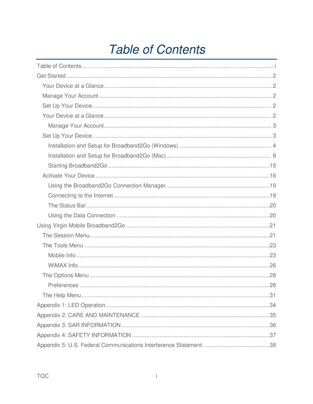 Franklin U600 user manual Table of Contents 