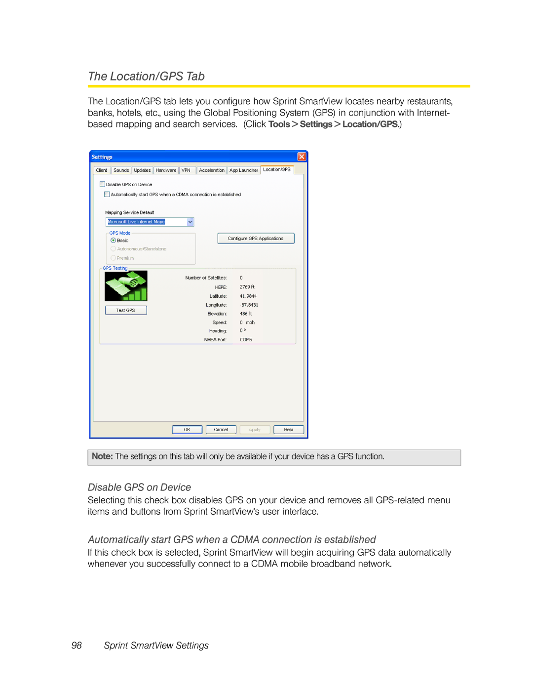 Franklin U600 manual Location/GPS Tab, Disable GPS on Device 