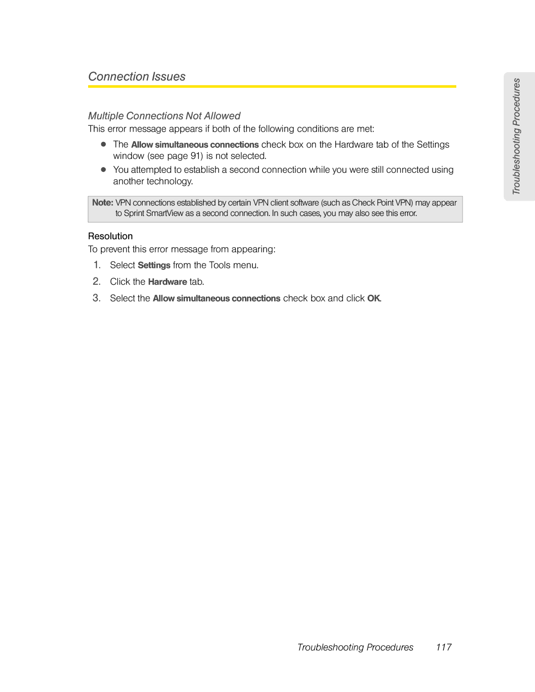 Franklin U600 manual Connection Issues, Multiple Connections Not Allowed, Troubleshooting Procedures 117 