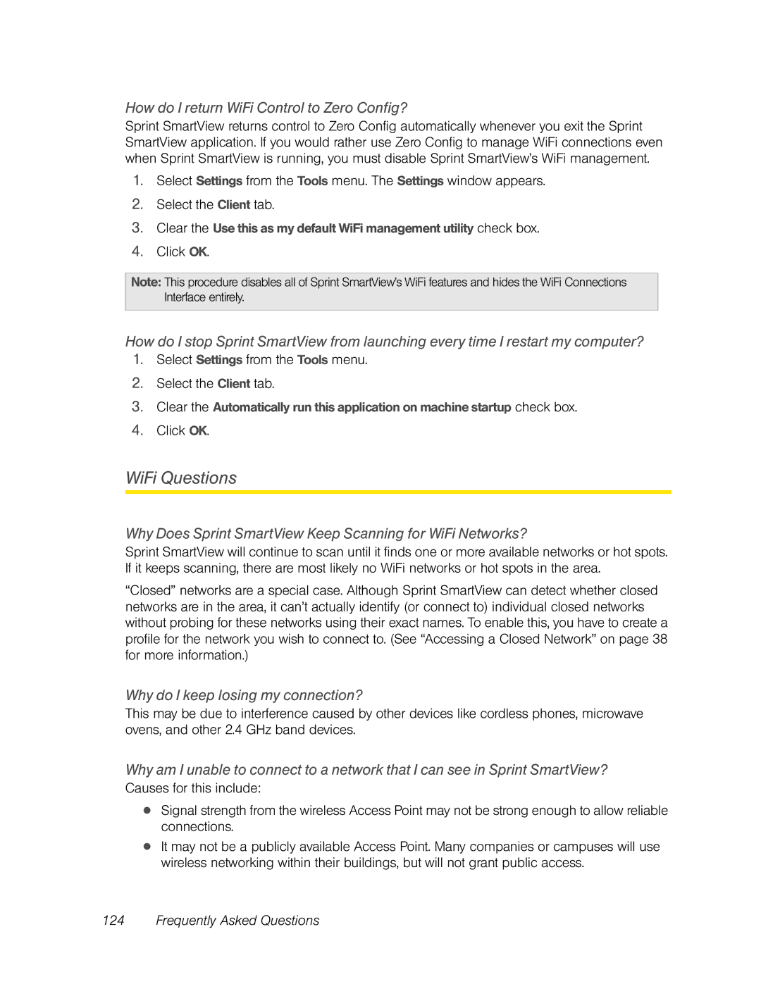 Franklin U600 manual WiFi Questions, How do I return WiFi Control to Zero Config?, Why do I keep losing my connection? 