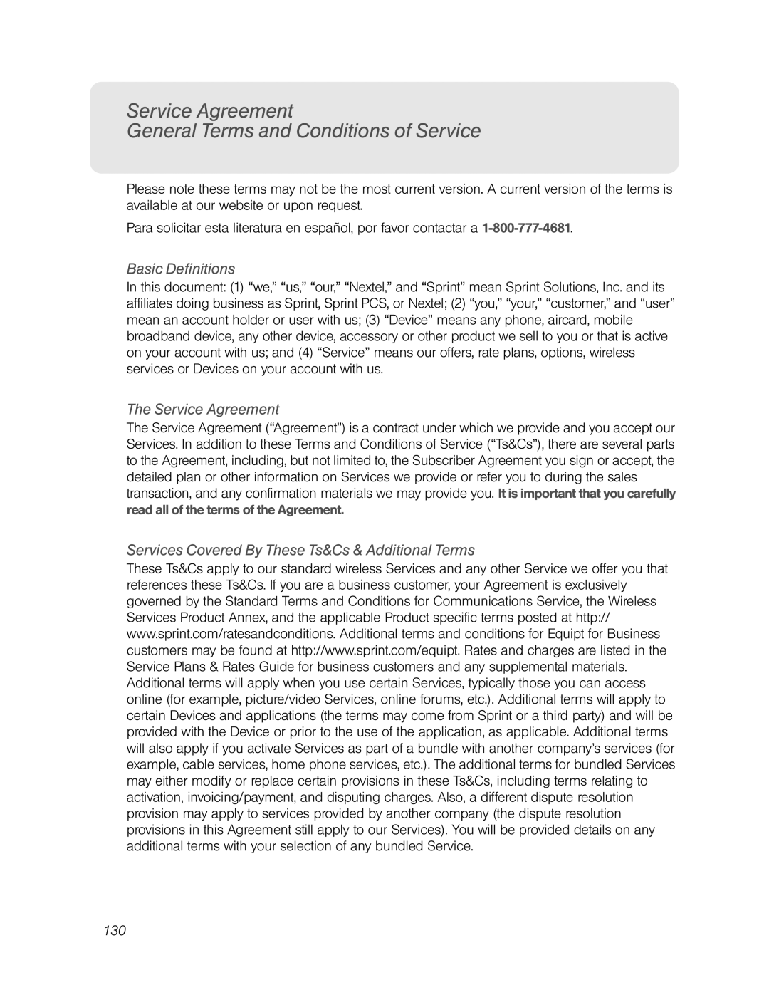 Franklin U600 manual Service Agreement General Terms and Conditions of Service, Basic Definitions, 130 