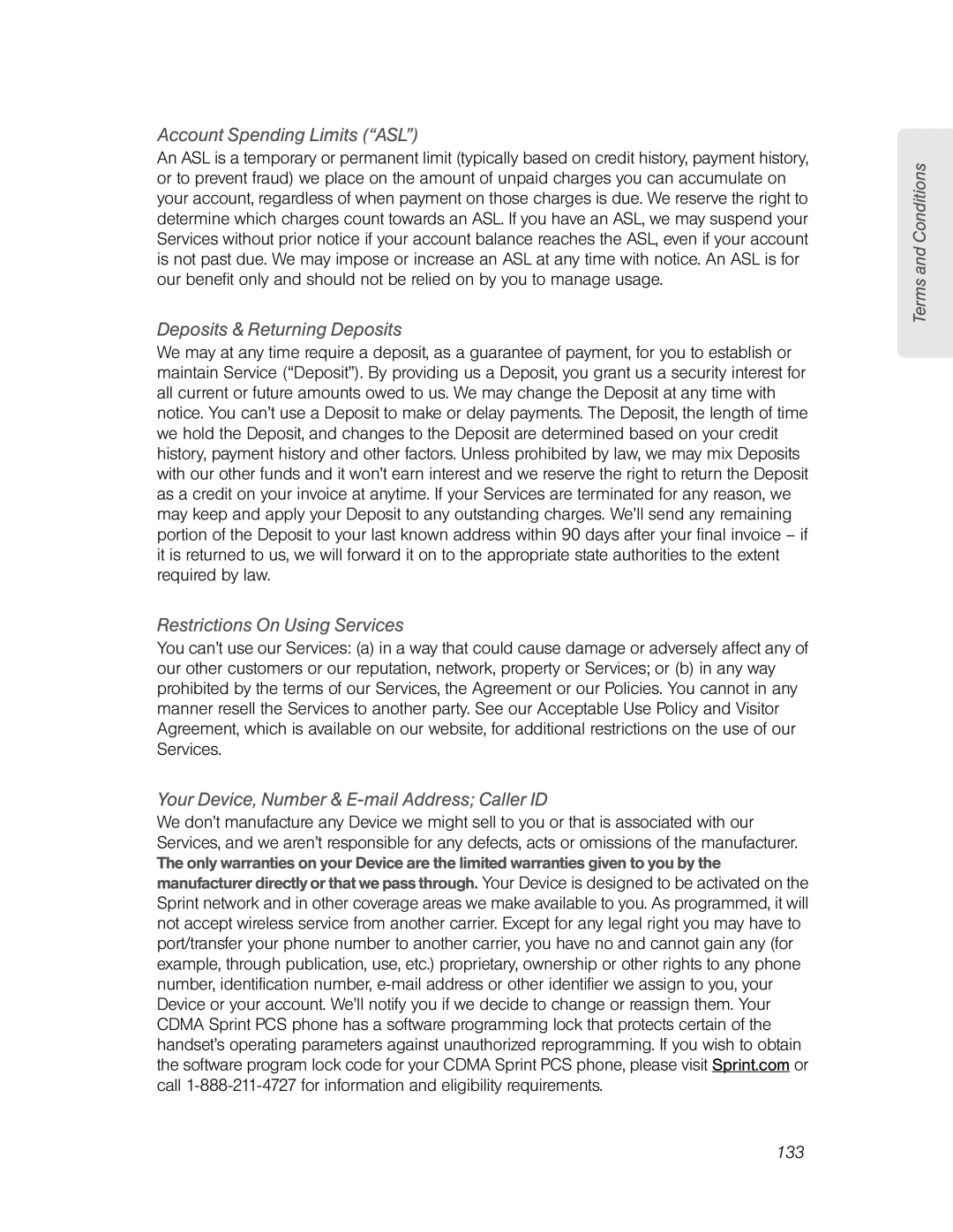 Franklin U600 manual Account Spending Limits ASL, Deposits & Returning Deposits, Restrictions On Using Services, 133 