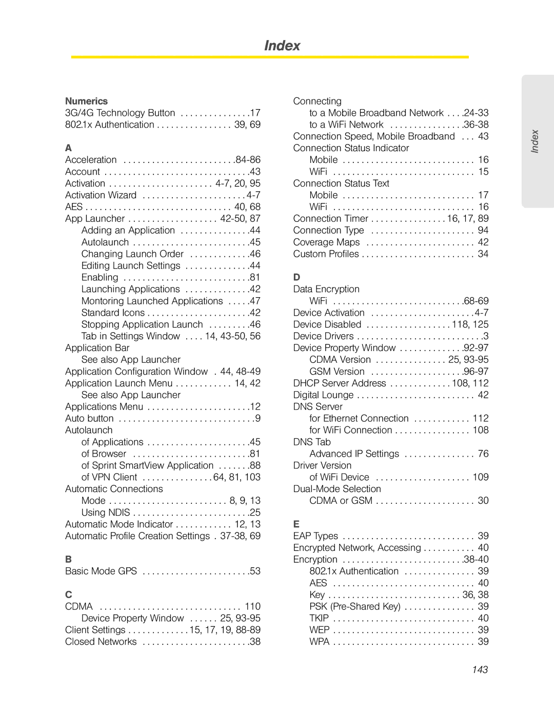 Franklin U600 manual Index, 143 