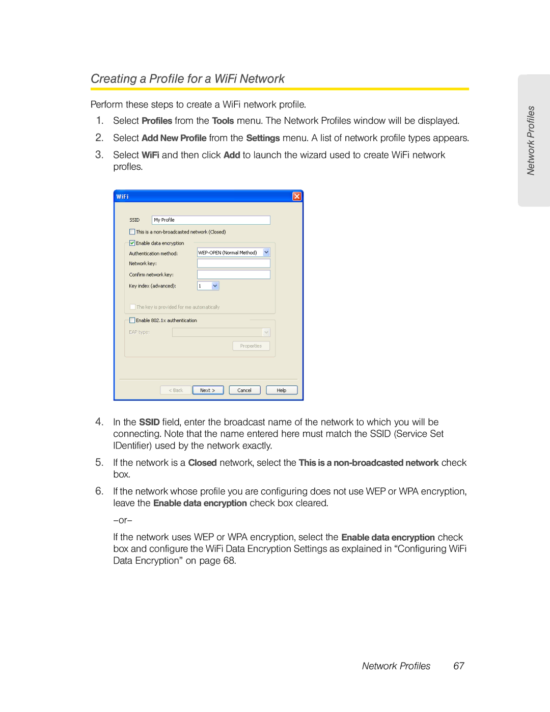 Franklin U600 manual Creating a Profile for a WiFi Network 