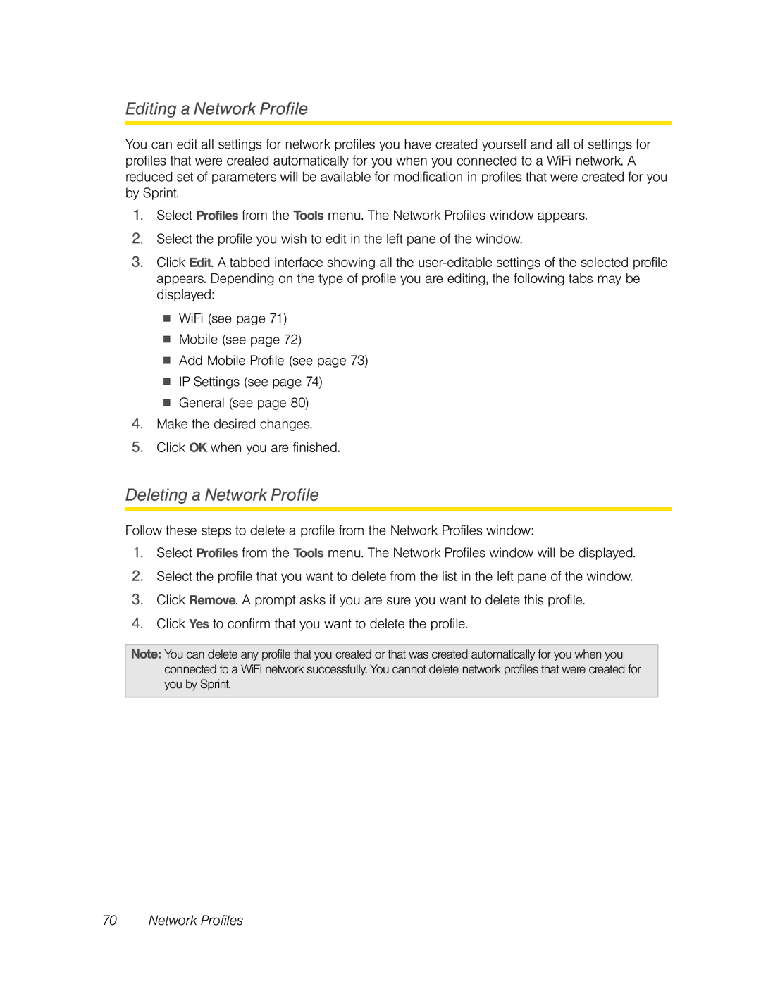 Franklin U600 manual Editing a Network Profile, Deleting a Network Profile 