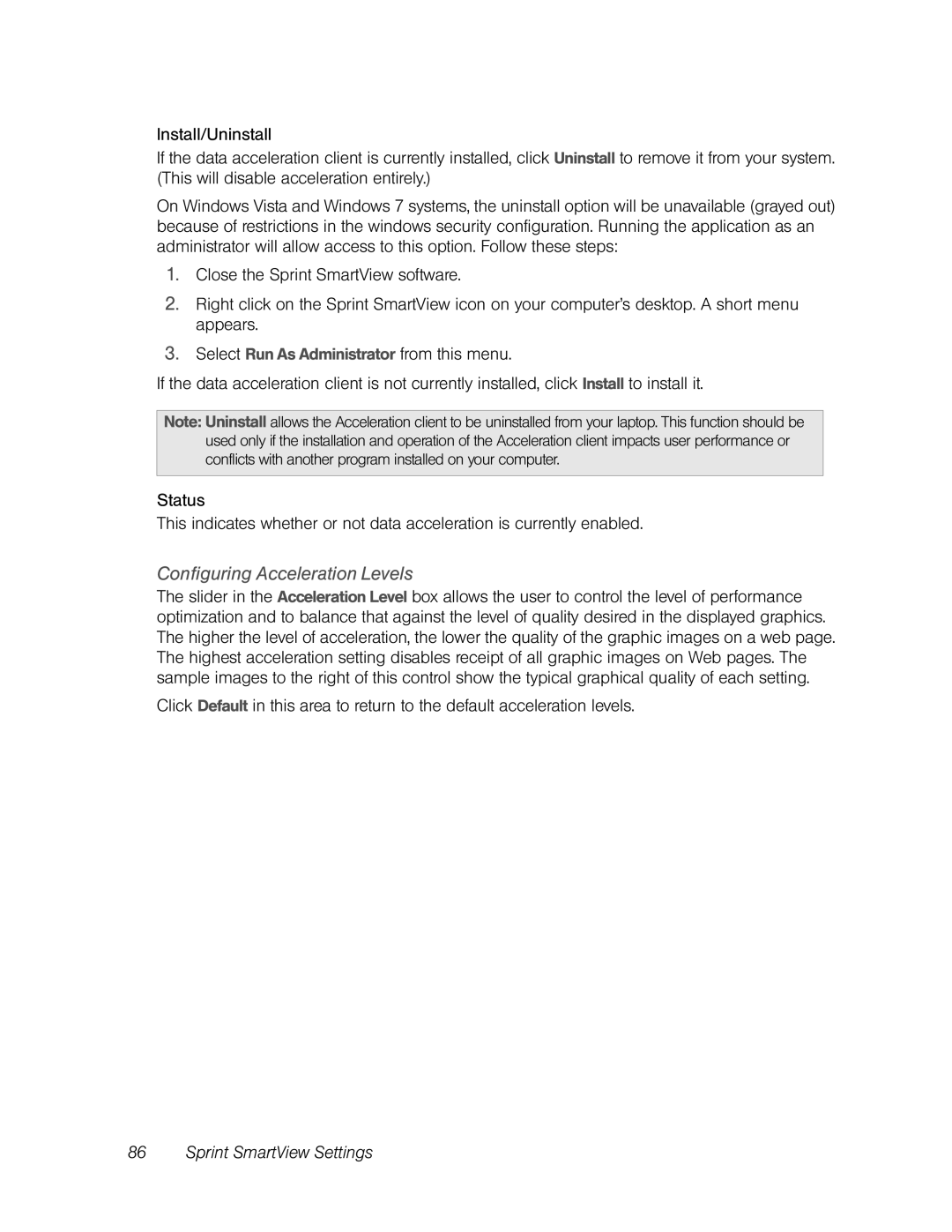 Franklin U600 manual Configuring Acceleration Levels 