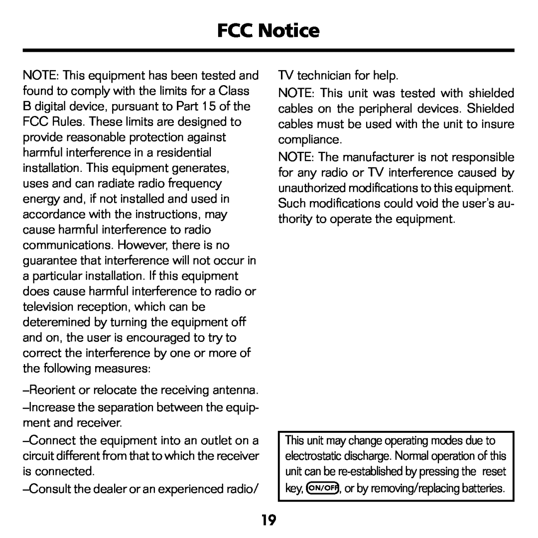 Franklin WGM-2037 manual FCC Notice 