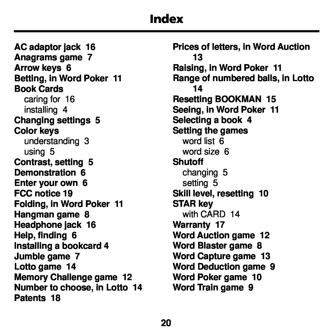 Franklin WGM-2037 manual Index 