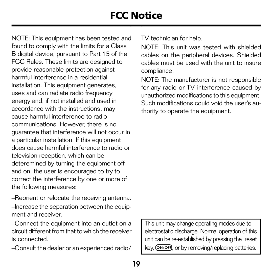 Franklin WGM-2037 manual FCC Notice, TV technician for help 