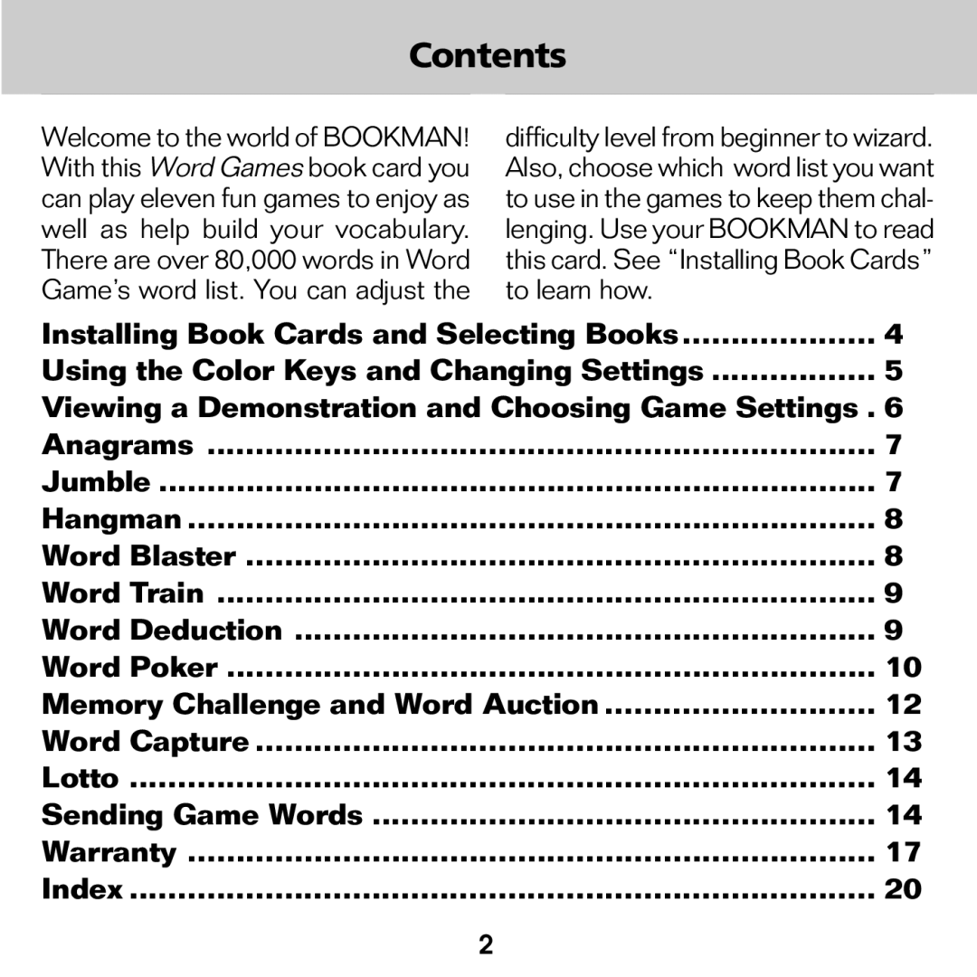 Franklin WGM-2037 manual Contents 