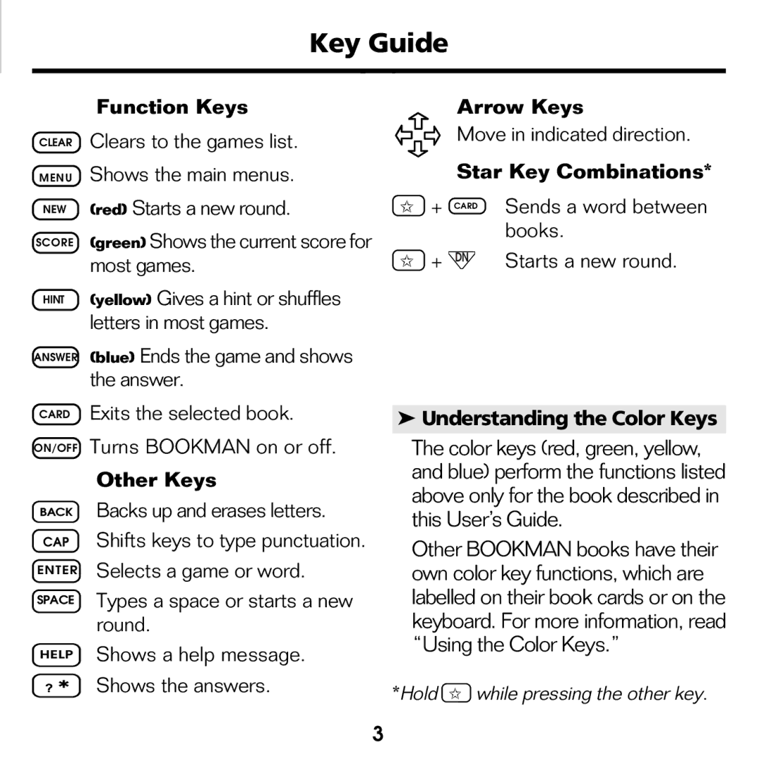 Franklin WGM-2037 manual Key Guide 