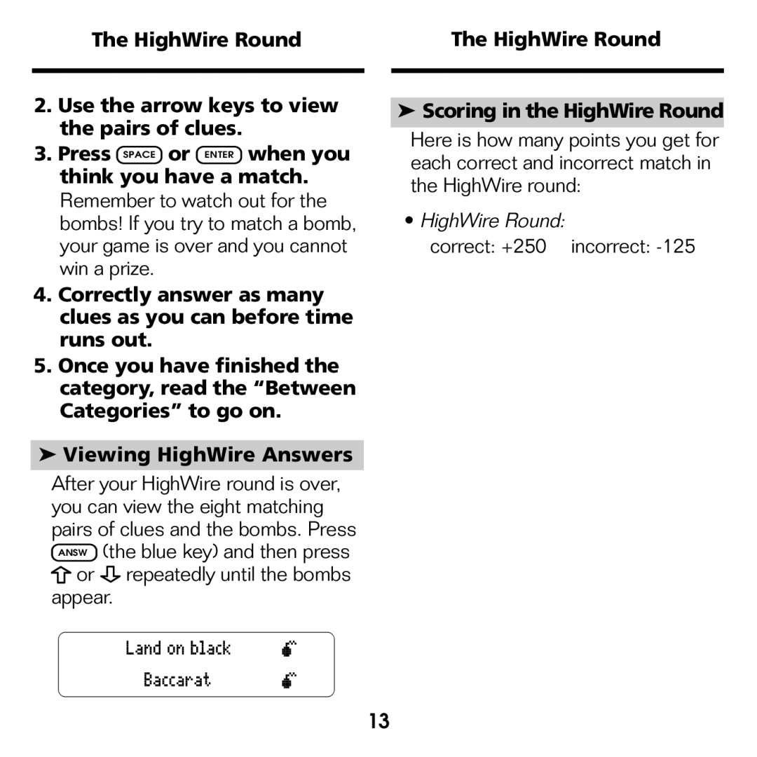 Franklin XGT-2043 manual HighWire Round Scoring in the HighWire Round 