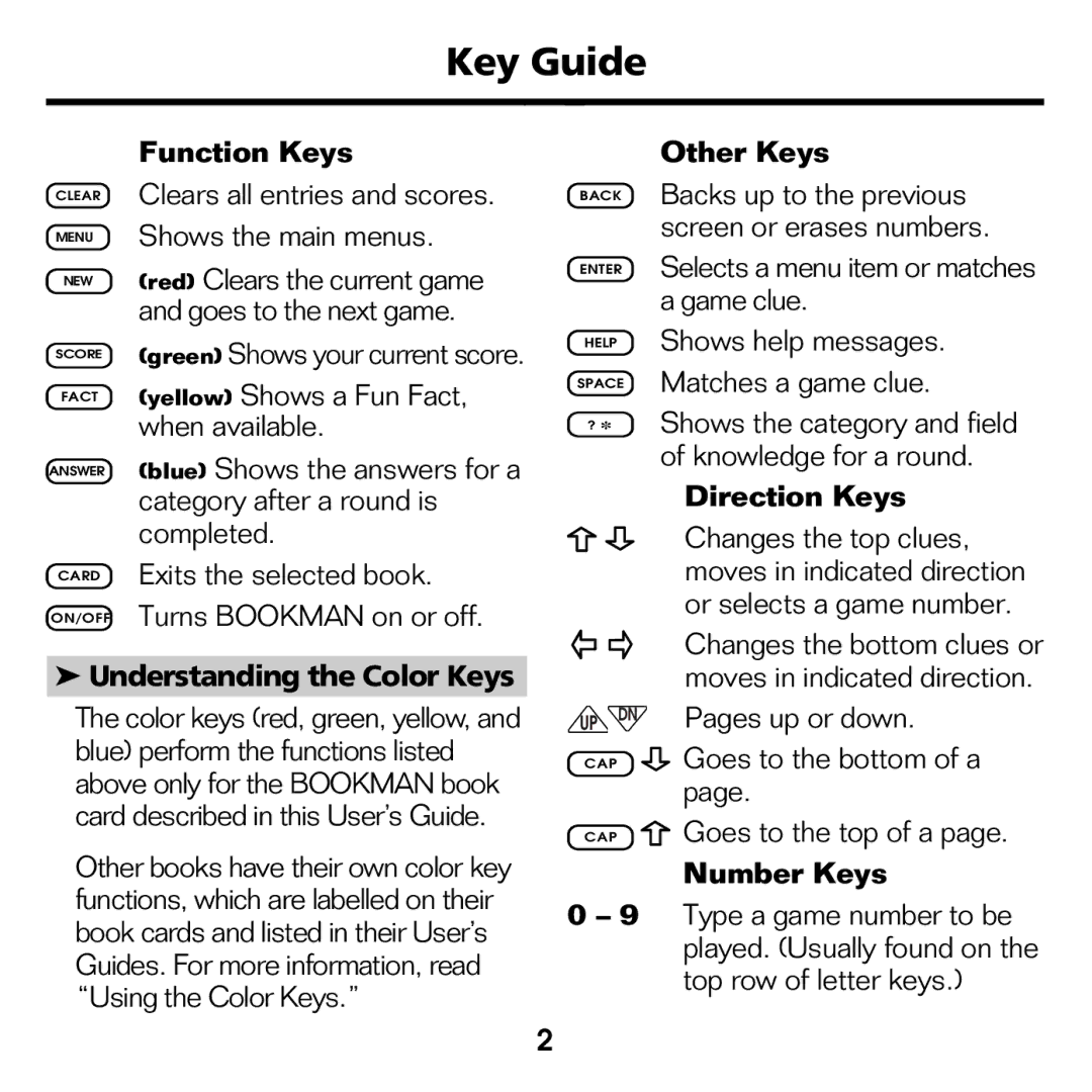 Franklin XGT-2043 manual Key Guide 