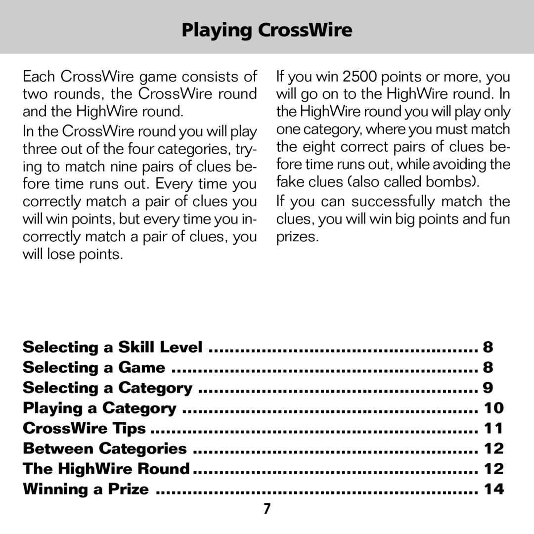 Franklin XGT-2043 manual Playing CrossWire 