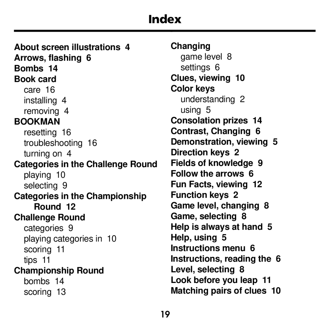 Franklin XST-2051 manual Index 