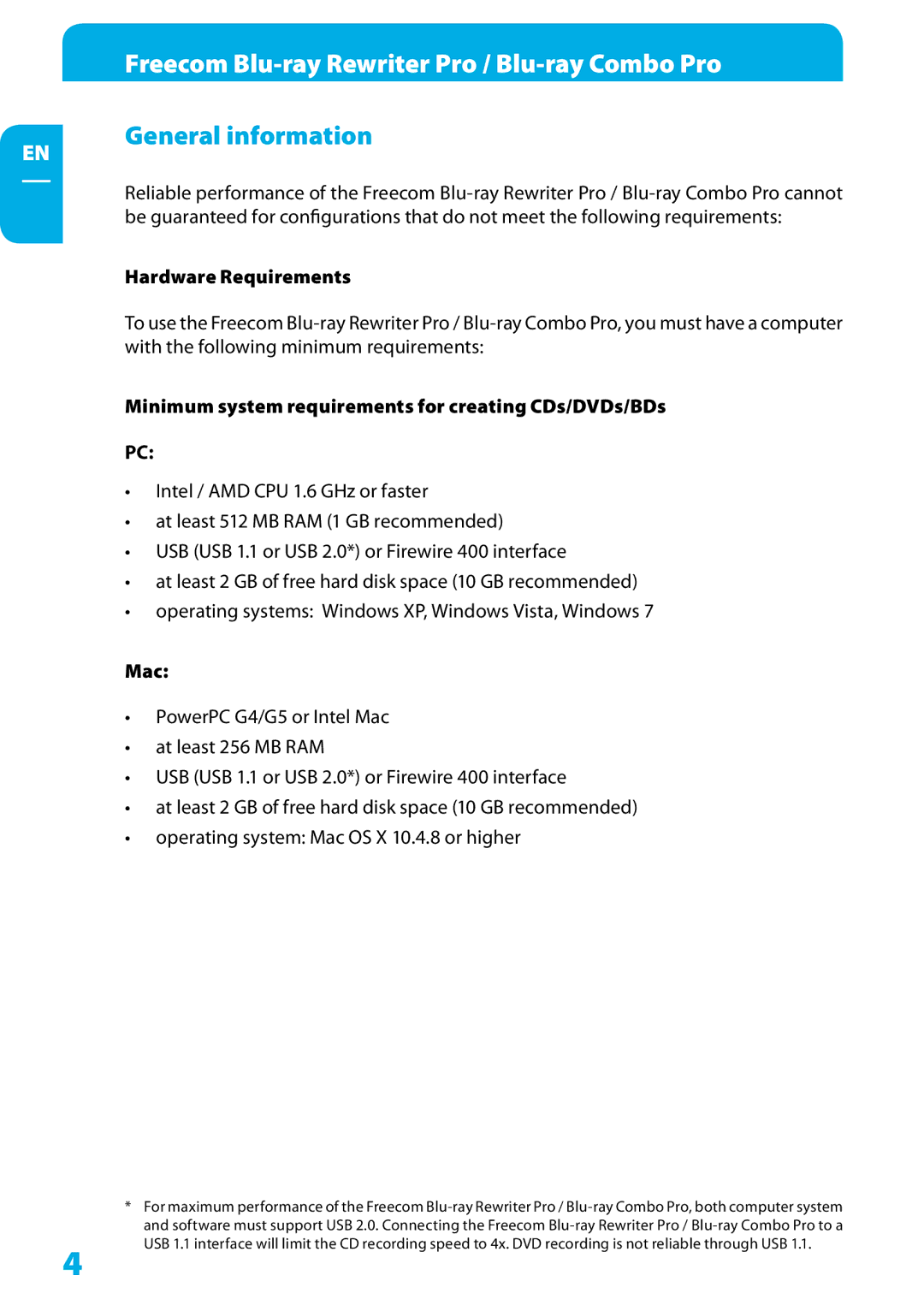 Freecom Technologies 220AW8FB/00LCD user manual General information, Hardware Requirements 