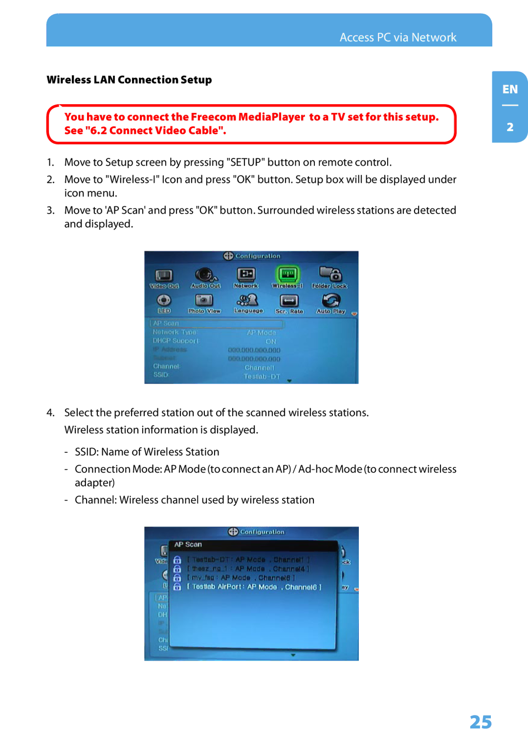 Freecom Technologies 350 user manual Wireless LAN Connection Setup 